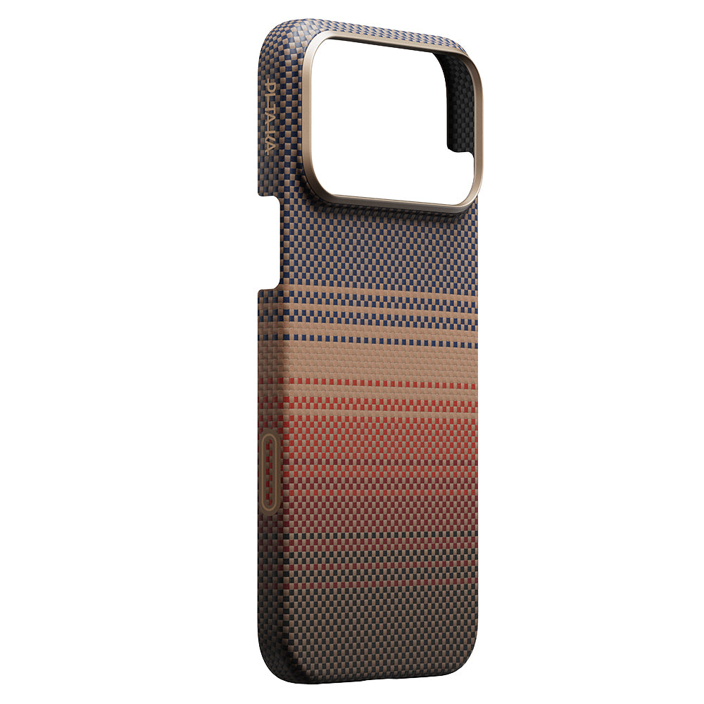 iPhone 17 Pro Max Kılıf M-safe Şarj Özellikli Aramid Fiber Pitaka Tactile Woven Sunset-Moonrise Serisi Kapak
