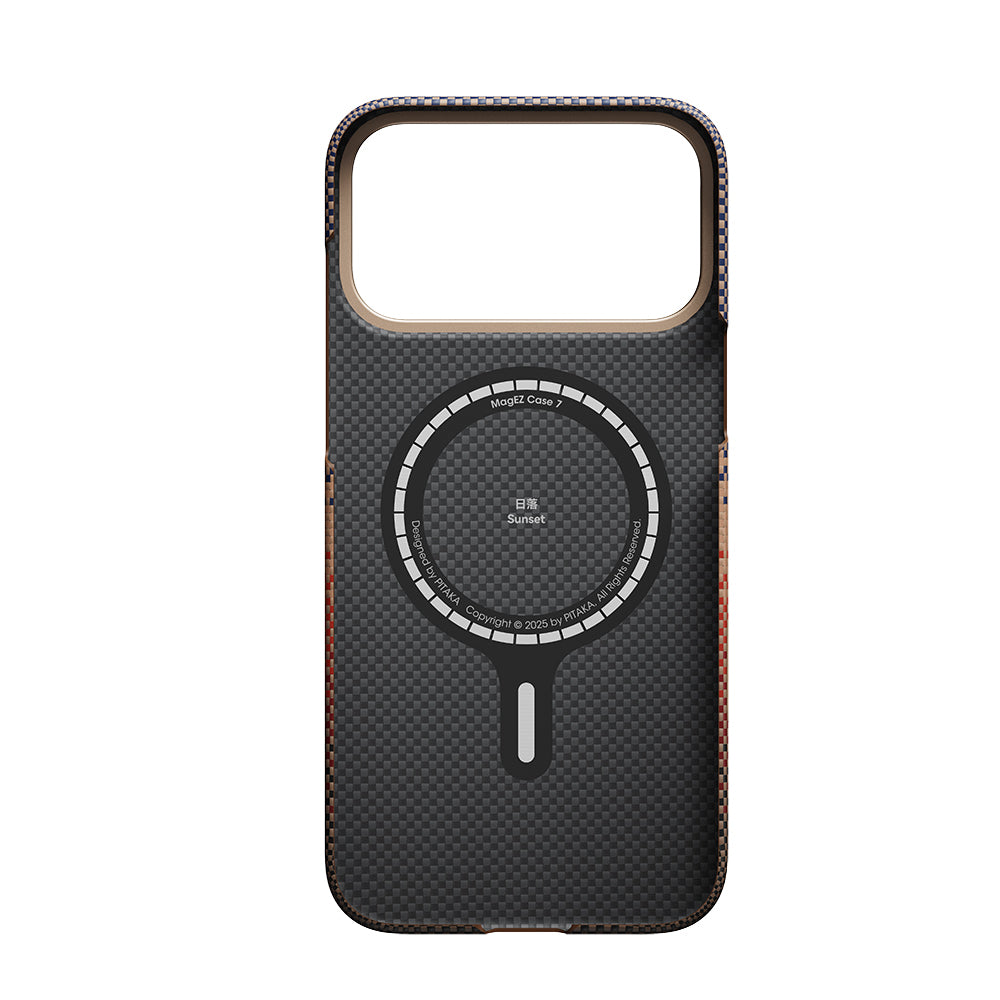 iPhone 17 Pro Max Kılıf M-safe Şarj Özellikli Aramid Fiber Pitaka Tactile Woven Sunset-Moonrise Serisi Kapak