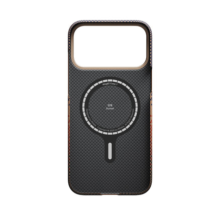 iPhone 17 Pro Max Kılıf M-safe Şarj Özellikli Aramid Fiber Pitaka Tactile Woven Sunset-Moonrise Serisi Kapak