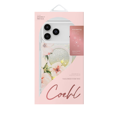 iPhone 17 Pro Max Kılıf M-safe Şarj Özellikli Çiçek Desenli Simli Arka Yüzey Coehl Fleurette Kapak