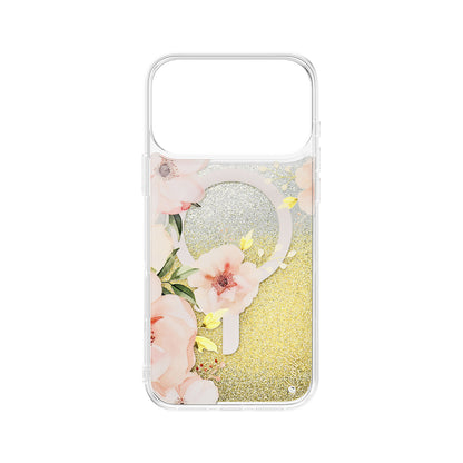 iPhone 17 Pro Max Kılıf M-safe Şarj Özellikli Çiçek Desenli Simli Arka Yüzey Coehl Fleurette Kapak