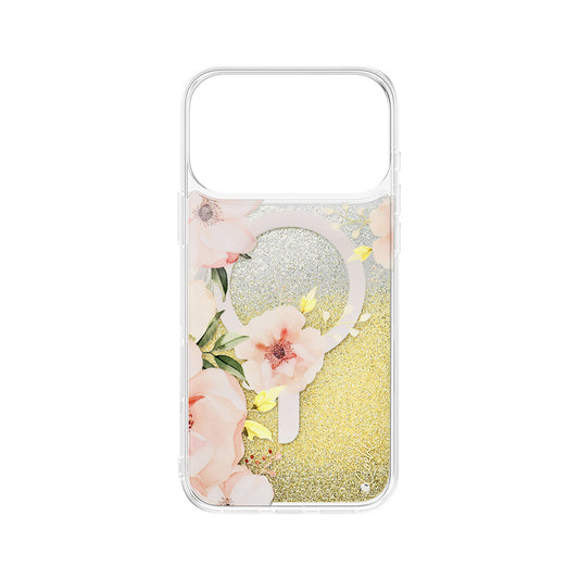 iPhone 17 Pro Max Kılıf M-safe Şarj Özellikli Çiçek Desenli Simli Arka Yüzey Coehl Fleurette Kapak