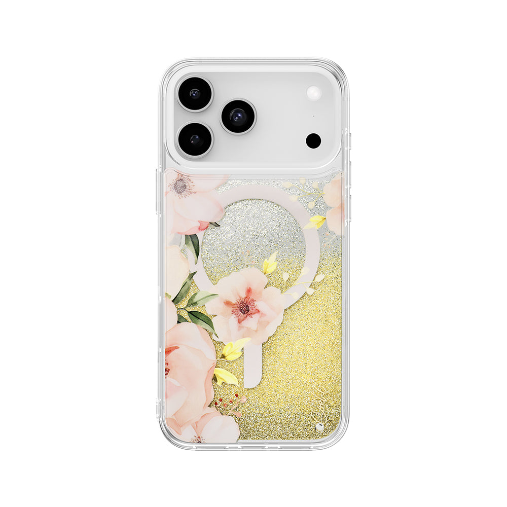 iPhone 17 Pro Max Kılıf M-safe Şarj Özellikli Çiçek Desenli Simli Arka Yüzey Coehl Fleurette Kapak