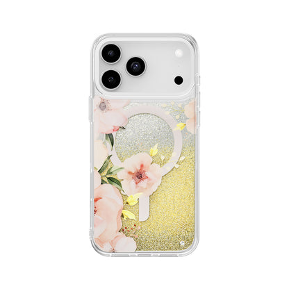 iPhone 17 Pro Max Kılıf M-safe Şarj Özellikli Çiçek Desenli Simli Arka Yüzey Coehl Fleurette Kapak
