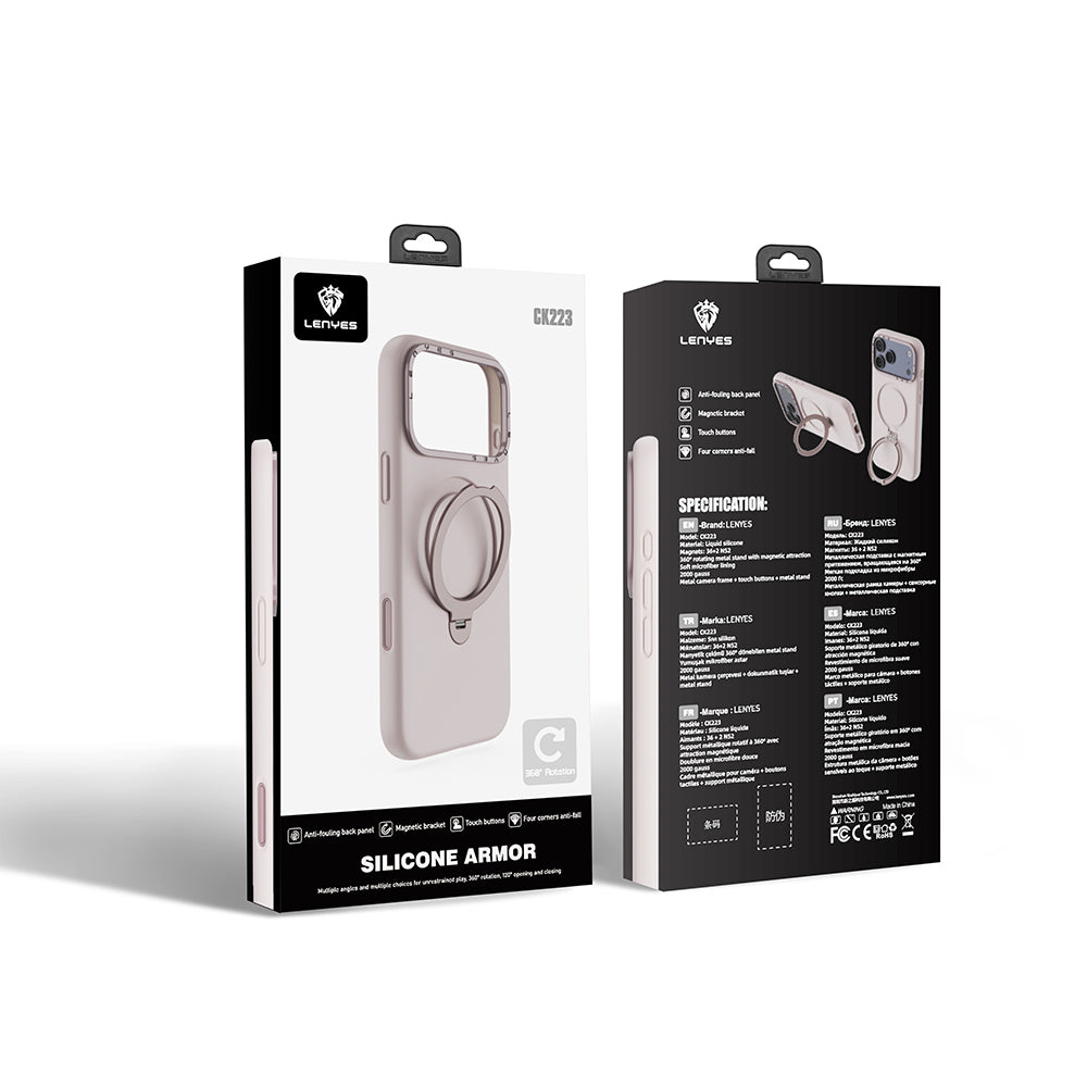 Apple iPhone 17 Pro Max Kılıf M-safe Şarj Özellikli Metal Standlı Sıvı Silikon Lenyes CK223 Kapak