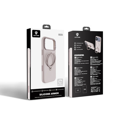 Apple iPhone 17 Pro Max Kılıf M-safe Şarj Özellikli Metal Standlı Sıvı Silikon Lenyes CK223 Kapak