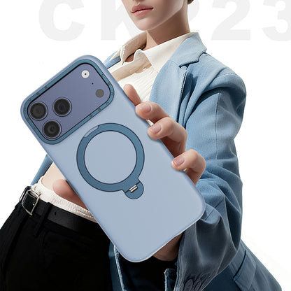 Apple iPhone 17 Pro Max Kılıf M-safe Şarj Özellikli Metal Standlı Sıvı Silikon Lenyes CK223 Kapak