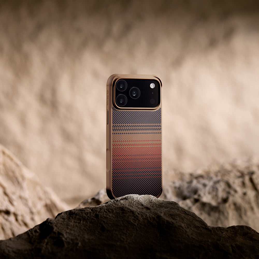 iPhone 17 Pro Max Kılıf M-safe Şarj Özellikli Pitaka Tactile Woven Sunset-Moonrise Aramid Pro Guard Serisi Kapak