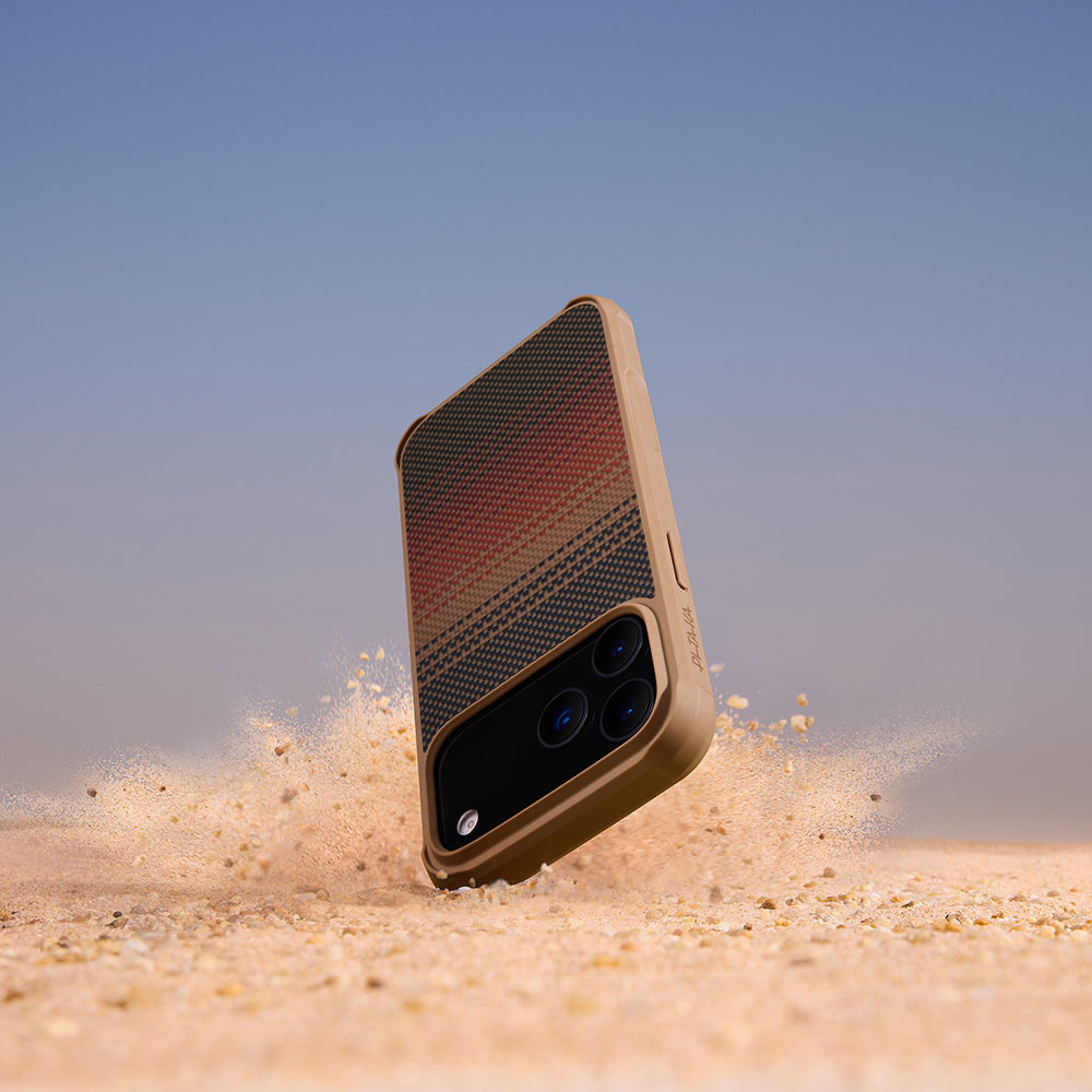 iPhone 17 Pro Max Kılıf M-safe Şarj Özellikli Pitaka Tactile Woven Sunset-Moonrise Aramid Pro Guard Serisi Kapak