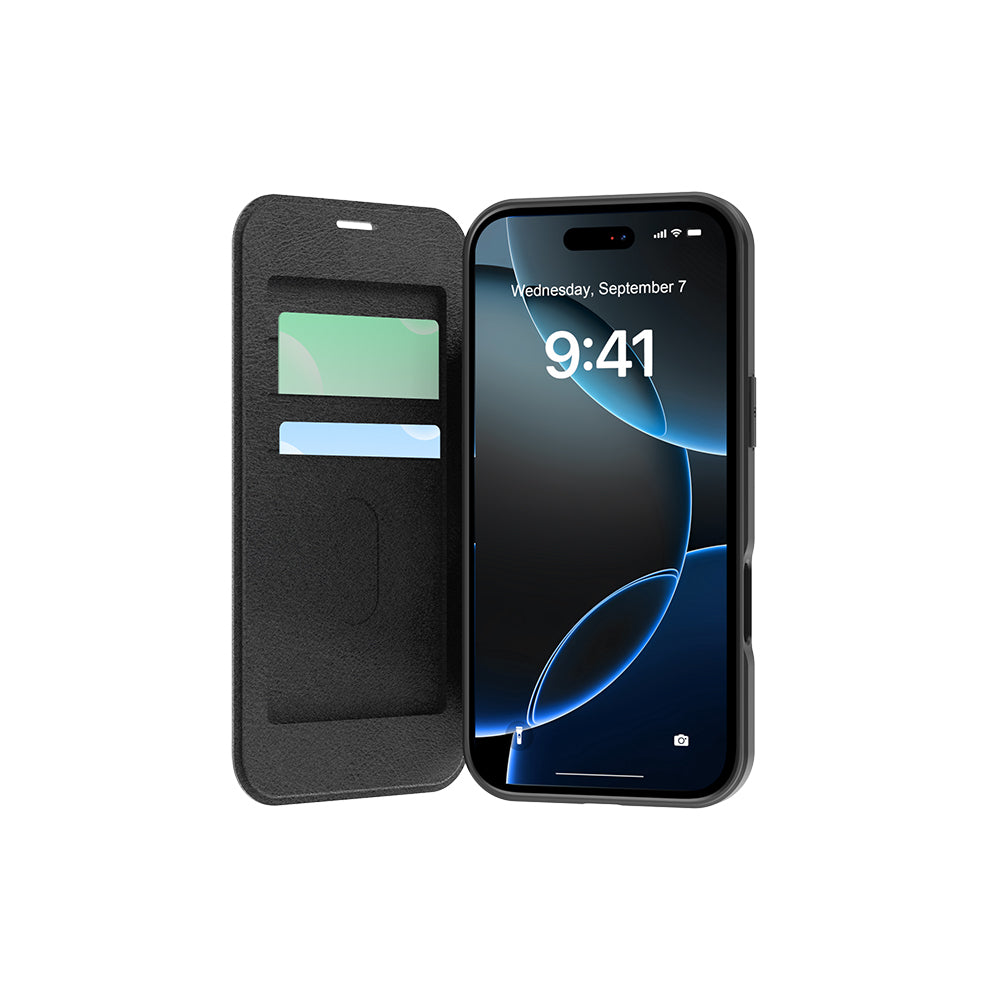 iPhone 17 Pro Max Kılıf M-Safe Şarj Özellikli Raptic Air Folio Şeffaf Kartlıklı Kapaklı Kılıf