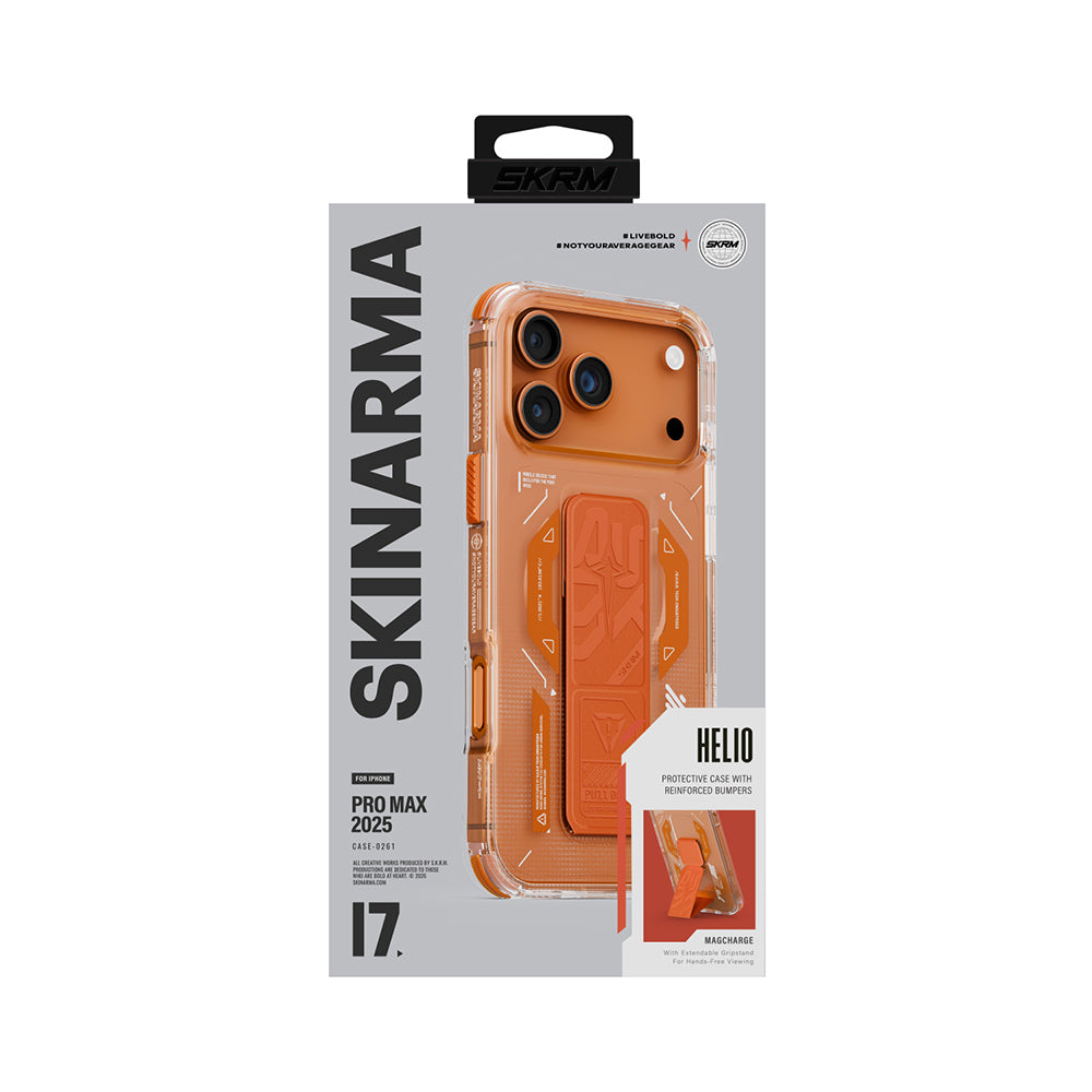 iPhone 17 Pro Max Kılıf M-safe Şarj Özellikli Teknoloji Desenli Skinarma Helio Mag Charge Standlı Kapak