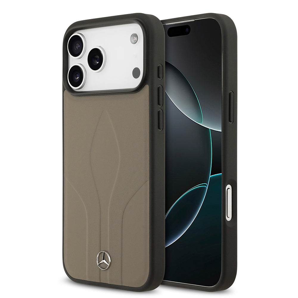 iPhone 17 Pro Max Kılıf Mercedes Benz Orjinal Lisanslı M-safe Şarj Özellikli Dokulu Desenli Deri Kapak