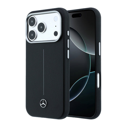 Apple iPhone 17 Pro Max Kılıf Mercedes Benz Orjinal Lisanslı M-safe Şarj Özellikli Metal Yıldız Logolu Çizgili Deri Kapak