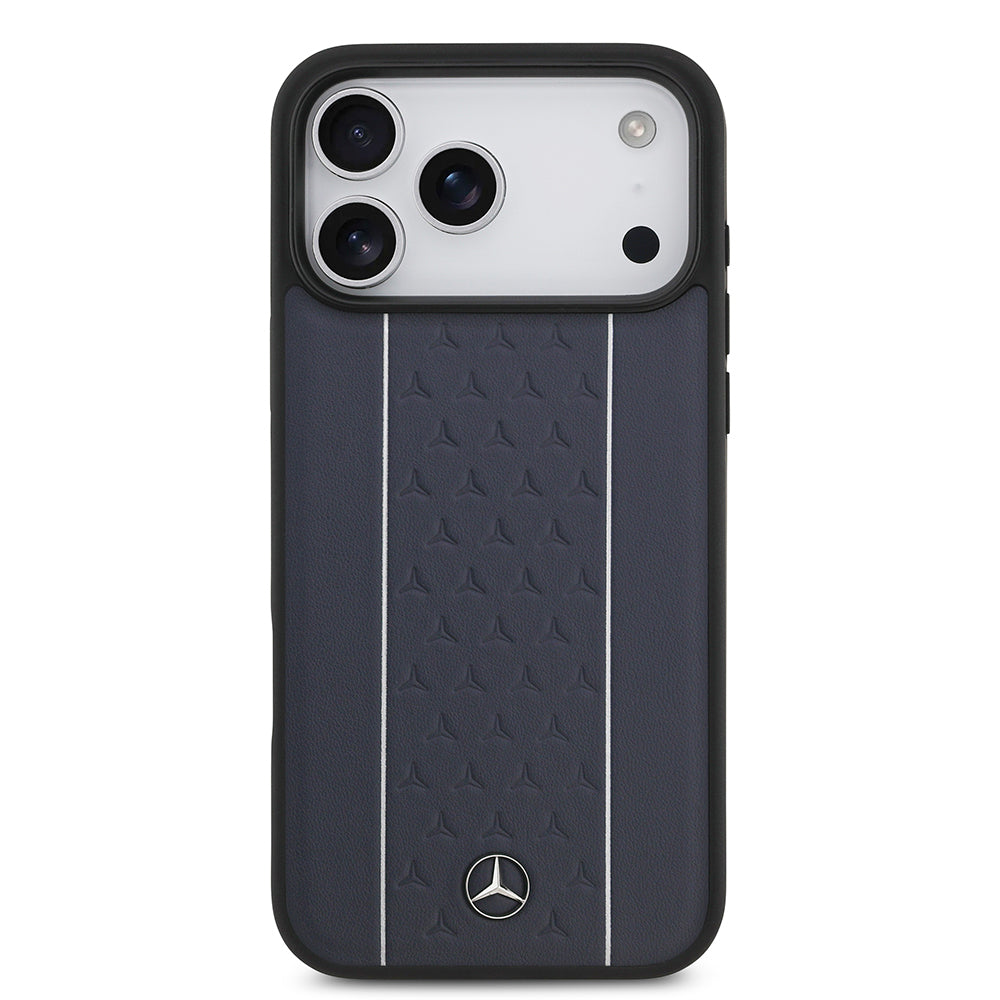 iPhone 17 Pro Max Kılıf Mercedes Benz Orjinal Lisanslı M-safe Şarj Özellikli Şeritli Yıldız Desenli Metal Logolu Deri Kapak
