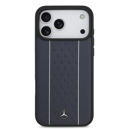 iPhone 17 Pro Max Kılıf Mercedes Benz Orjinal Lisanslı M-safe Şarj Özellikli Şeritli Yıldız Desenli Metal Logolu Deri Kapak
