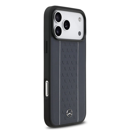 iPhone 17 Pro Max Kılıf Mercedes Benz Orjinal Lisanslı M-safe Şarj Özellikli Şeritli Yıldız Desenli Metal Logolu Deri Kapak