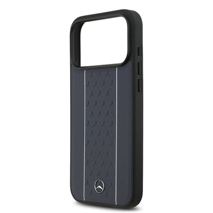 iPhone 17 Pro Max Kılıf Mercedes Benz Orjinal Lisanslı M-safe Şarj Özellikli Şeritli Yıldız Desenli Metal Logolu Deri Kapak