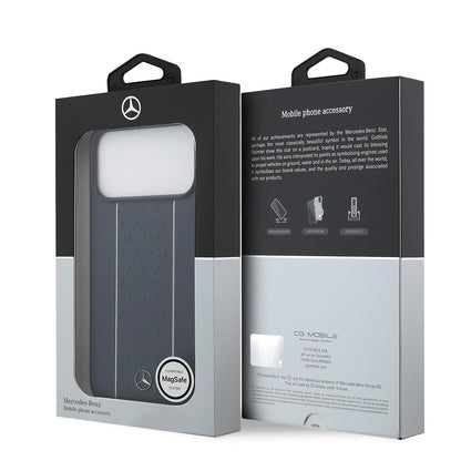 iPhone 17 Pro Max Kılıf Mercedes Benz Orjinal Lisanslı M-safe Şarj Özellikli Şeritli Yıldız Desenli Metal Logolu Deri Kapak