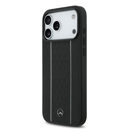 iPhone 17 Pro Max Kılıf Mercedes Benz Orjinal Lisanslı M-safe Şarj Özellikli Şeritli Yıldız Desenli Metal Logolu Deri Kapak