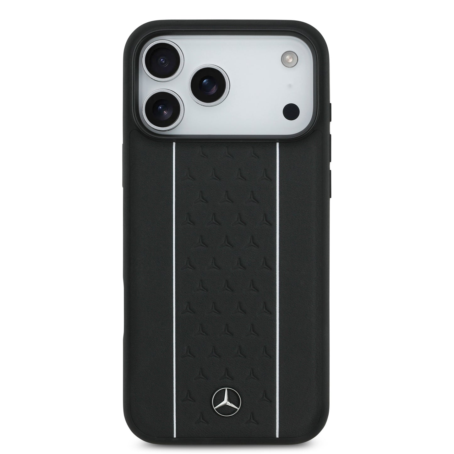 iPhone 17 Pro Max Kılıf Mercedes Benz Orjinal Lisanslı M-safe Şarj Özellikli Şeritli Yıldız Desenli Metal Logolu Deri Kapak