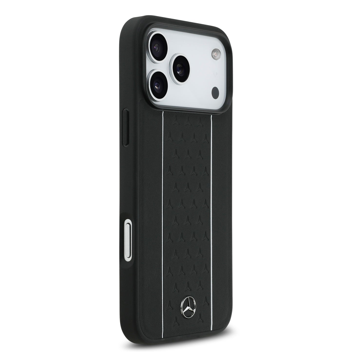 iPhone 17 Pro Max Kılıf Mercedes Benz Orjinal Lisanslı M-safe Şarj Özellikli Şeritli Yıldız Desenli Metal Logolu Deri Kapak