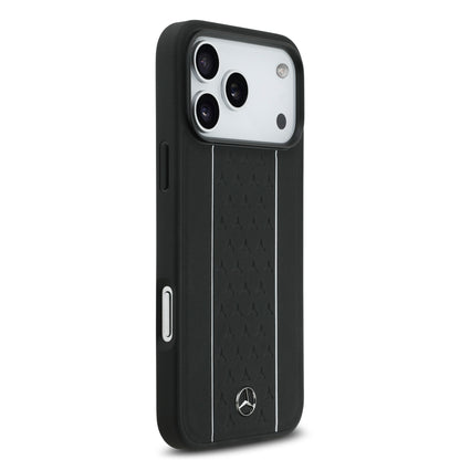 iPhone 17 Pro Max Kılıf Mercedes Benz Orjinal Lisanslı M-safe Şarj Özellikli Şeritli Yıldız Desenli Metal Logolu Deri Kapak