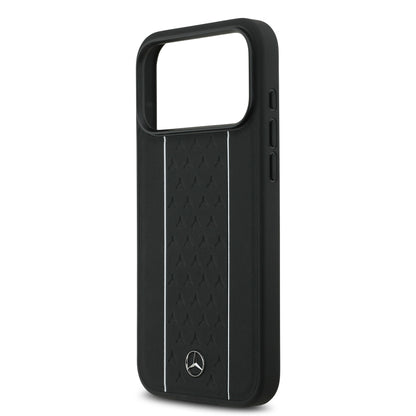 iPhone 17 Pro Max Kılıf Mercedes Benz Orjinal Lisanslı M-safe Şarj Özellikli Şeritli Yıldız Desenli Metal Logolu Deri Kapak