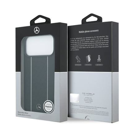 iPhone 17 Pro Max Kılıf Mercedes Benz Orjinal Lisanslı M-safe Şarj Özellikli Şeritli Yıldız Desenli Metal Logolu Deri Kapak