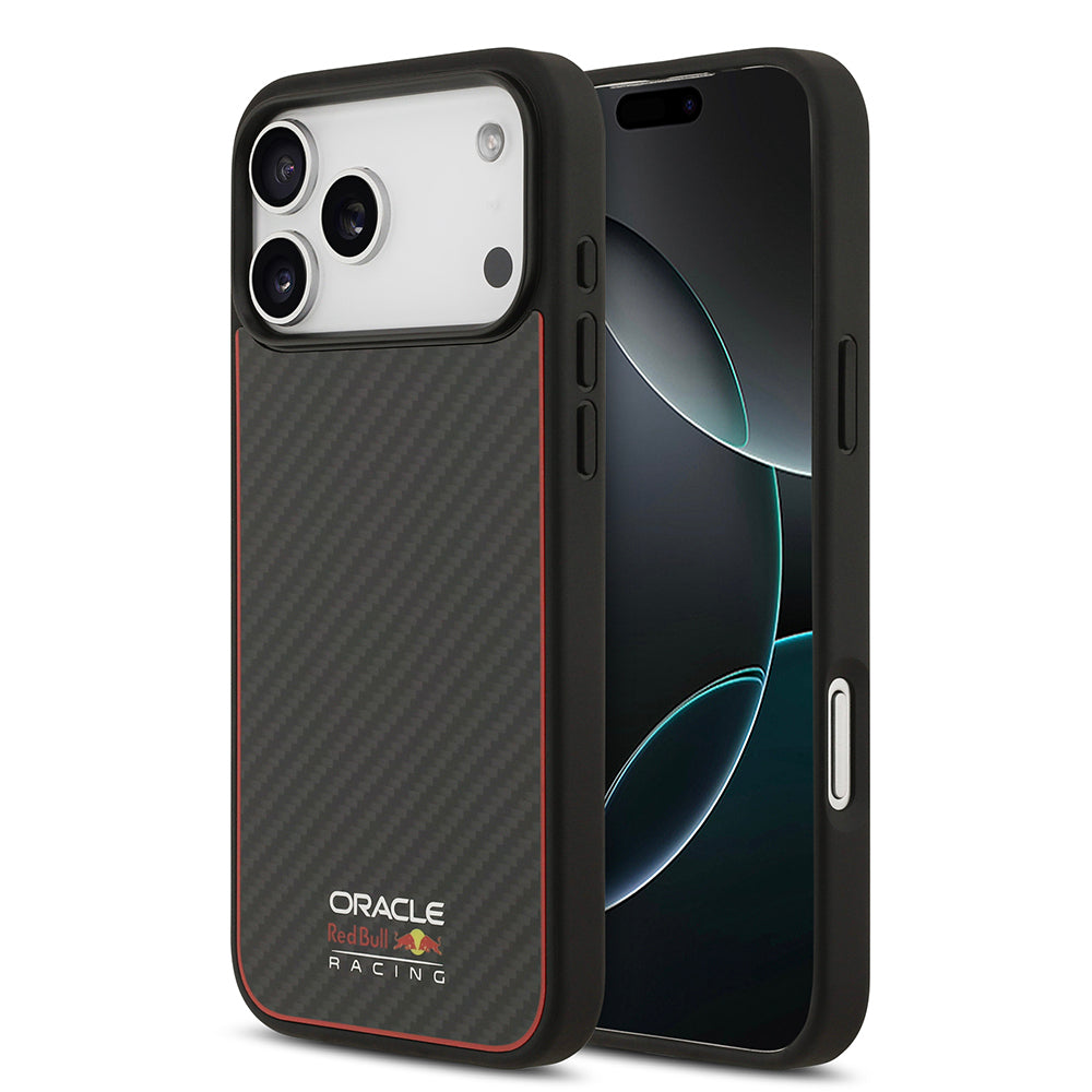 iPhone 17 Pro Max Kılıf Redbull Orjinal Lisanslı M-safe Şarj Özellikli Karbon Fiber Parlayan Logolu Kevlar Kapak