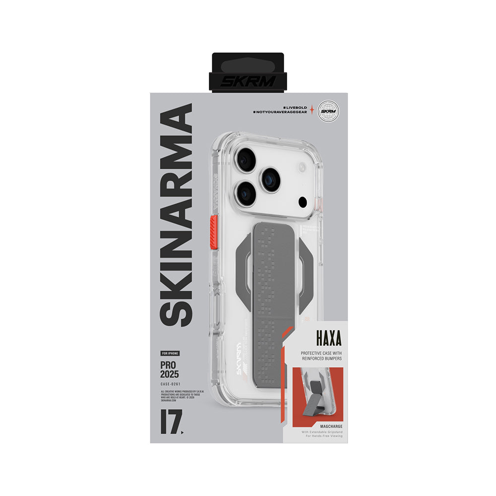 iPhone 17 Pro Max Kılıf Skinarma M-Safe Şarj Özellikli Airbag Tasarımlı Standlı Haxa Kapak