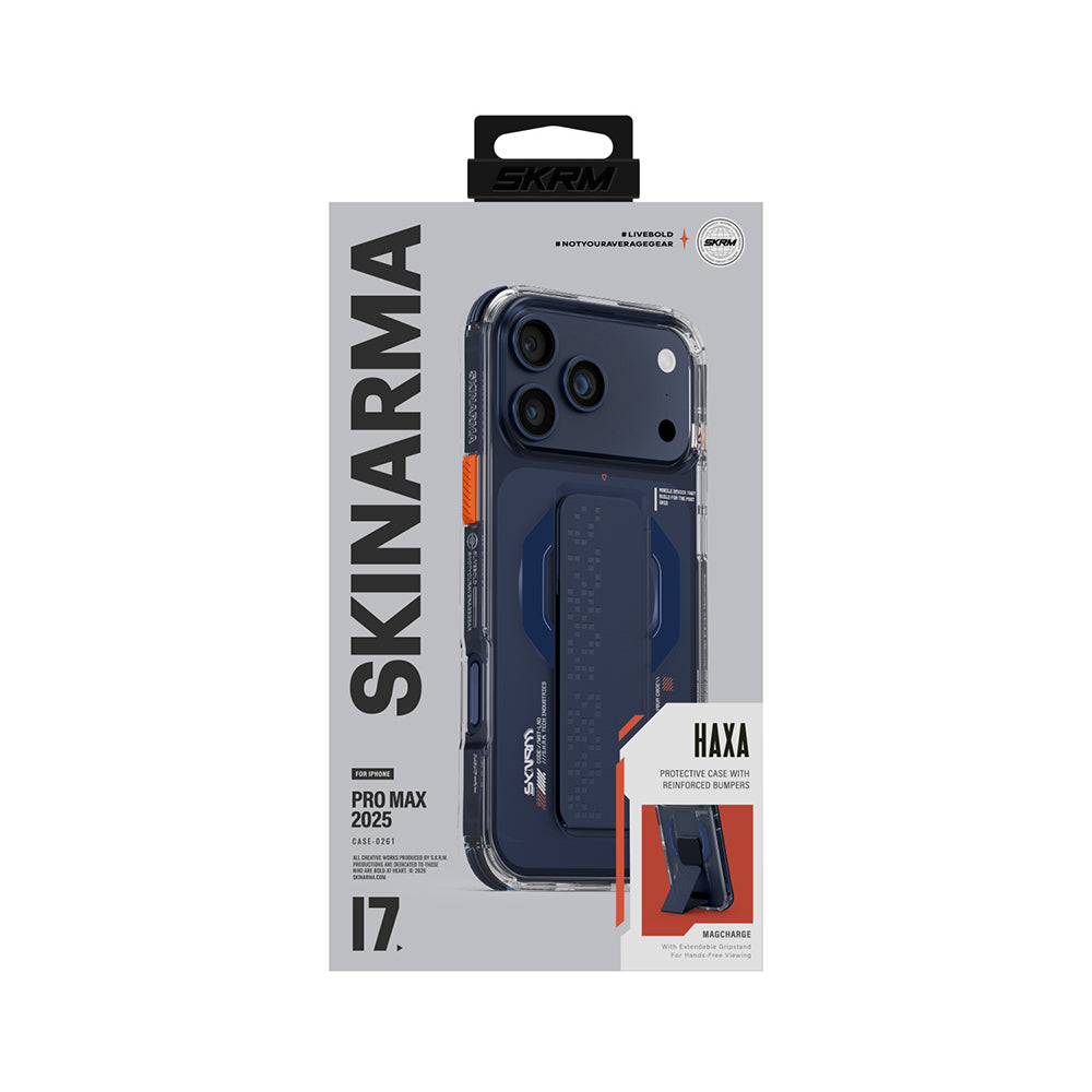 iPhone 17 Pro Max Kılıf Skinarma M-Safe Şarj Özellikli Airbag Tasarımlı Standlı Haxa Kapak