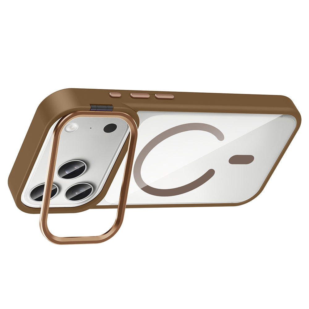 Apple iPhone 17 Pro Max Kılıf Standlı ve Kamera Lens Hediyeli M-Safe Şarj Özellikli Zore Etro Kapak