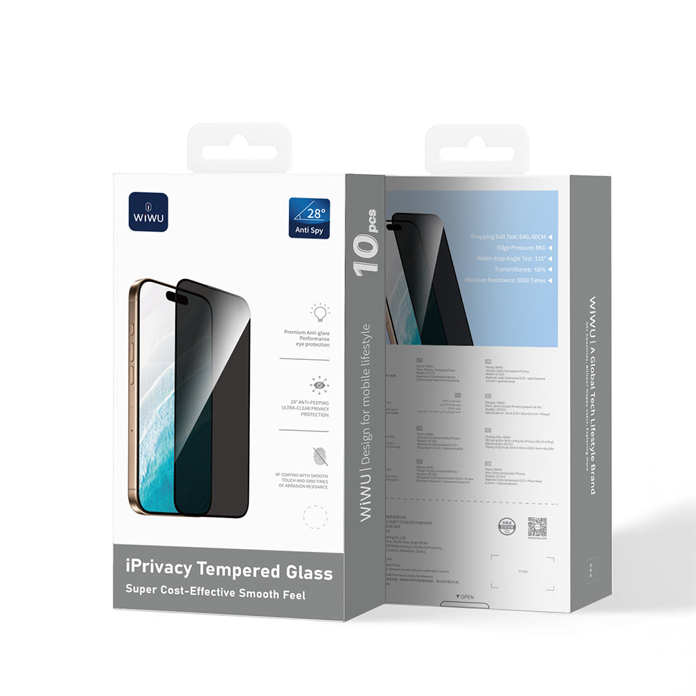 Apple iPhone 17 Pro Wiwu GT-015 Özellikli Çok Katmanlı Temperli iPrivacy Cam Ekran Koruyucu 10'lu Paket