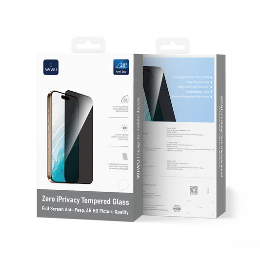 iPhone 17 Wiwu GT-027 Zero Curved Privacy Parmak İzi Bırakmayan Temperli Cam Ekran Koruyucu
