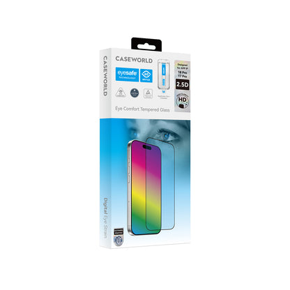 Apple iPhone 18 Pro CaseWorld Applicator Serisi 2.5D Eyesafe Mavi Işık Teknolojili Safir 0.33mm Temperli Cam Ekran Koruyucu + Uygulama Aparatı