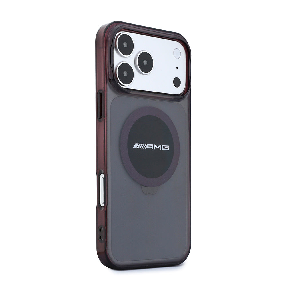 Apple iPhone 18 Pro Kılıf AMG Orjinal Lisanslı M-safe Şarj Özellikli Transparan IML Baskı Logolu Bicolor Block Kapak