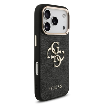Apple iPhone 18 Pro Kılıf Guess Orjinal Lisanslı Gold Metal Kamera Çerçeveli 4G Desenli Metal Büyük 4G ve Yazı Logolu Kapak