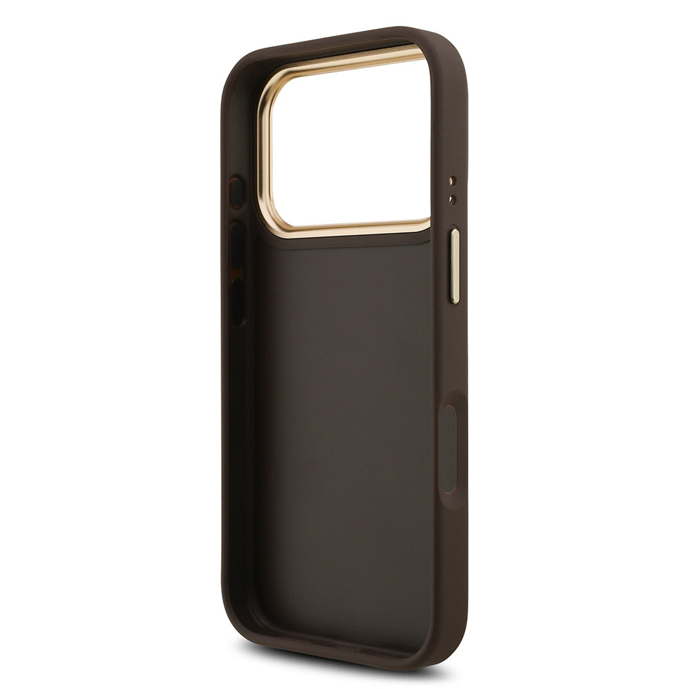 Apple iPhone 18 Pro Kılıf Guess Orjinal Lisanslı Gold Metal Kamera Çerçeveli 4G Desenli Metal Büyük 4G ve Yazı Logolu Kapak