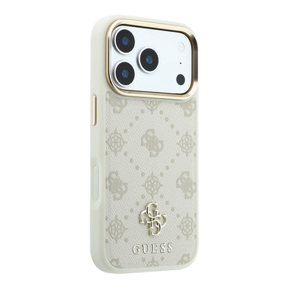 Apple iPhone 18 Pro Kılıf Guess Orjinal Lisanslı M-safe Şarj Özellikli Klasik Yazı ve 4G Logolu PU Deri Peony Kapak