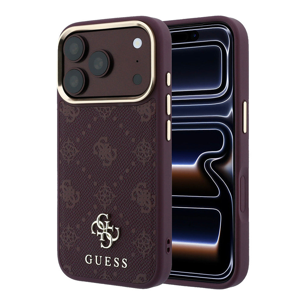 Apple iPhone 18 Pro Kılıf Guess Orjinal Lisanslı M-safe Şarj Özellikli Klasik Yazı ve 4G Logolu PU Deri Peony Kapak