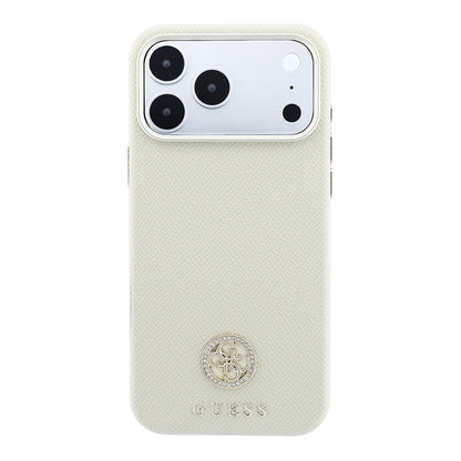 Apple iPhone 18 Pro Kılıf Guess Orjinal Lisanslı M-safe Şarj Özellikli PU Taşlı Metal 4G ve Yazı Logolu Kapak
