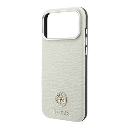 Apple iPhone 18 Pro Kılıf Guess Orjinal Lisanslı M-safe Şarj Özellikli PU Taşlı Metal 4G ve Yazı Logolu Kapak