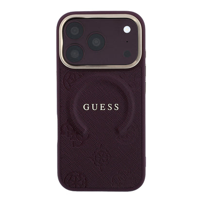 Apple iPhone 18 Pro Kılıf Guess Orjinal Lisanslı M-safe Şarj Özellikli Sıcak Baskılı Yazı Logolu C-Magnet PU Deri Peony Kapak