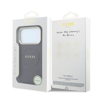 Apple iPhone 18 Pro Kılıf Guess Orjinal Lisanslı M-safe Şarj Özellikli Sıcak Baskılı Yazı Logolu C-Magnet PU Deri Peony Kapak