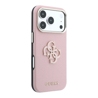 Apple iPhone 18 Pro Kılıf Guess Orjinal Lisanslı PU Yazı ve 4G Büyük Metal Logolu Kapak