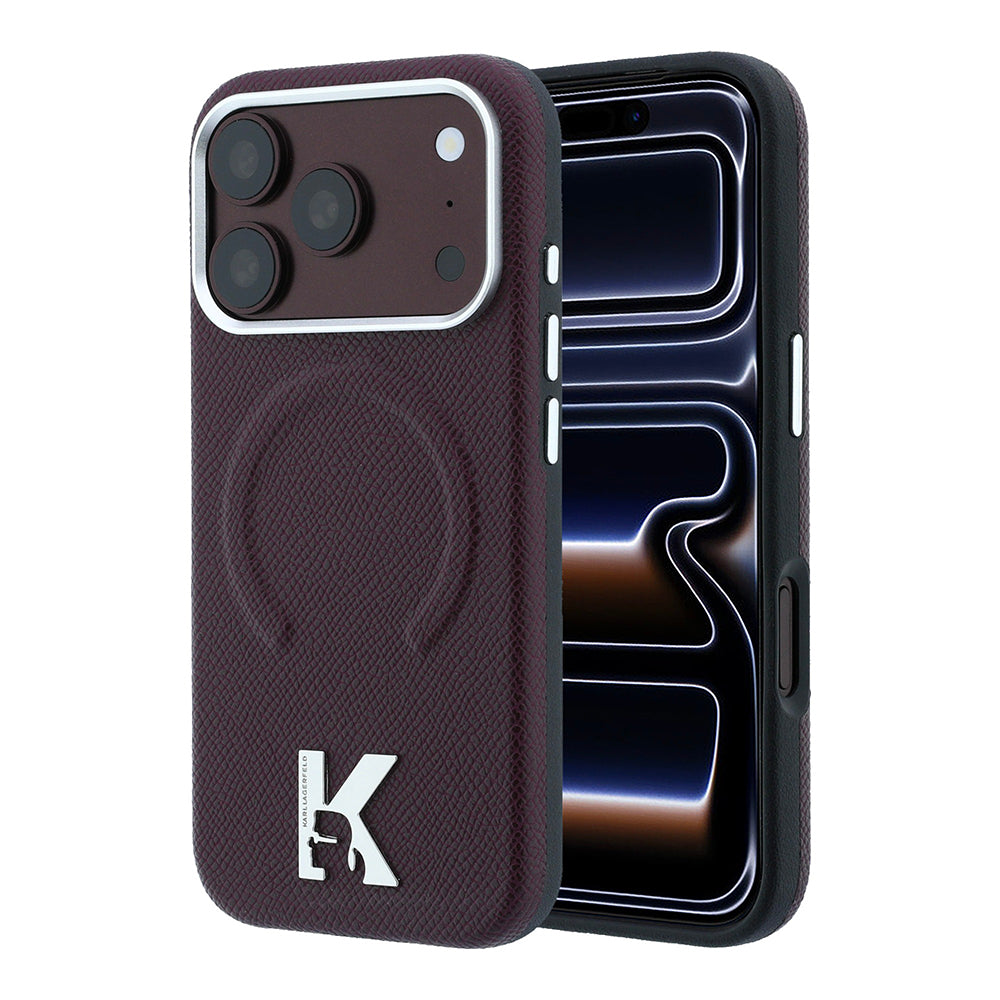 Apple iPhone 18 Pro Kılıf Karl Lagerfeld Orjinal Lisanslı M-safe Şarj Özellikli KHEAD Metal Logolu PU Grained Deri Kapak