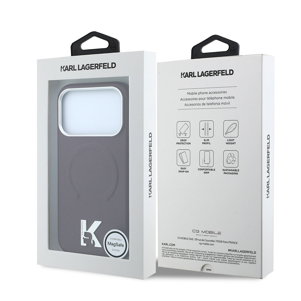 Apple iPhone 18 Pro Kılıf Karl Lagerfeld Orjinal Lisanslı M-safe Şarj Özellikli KHEAD Metal Logolu PU Grained Deri Kapak