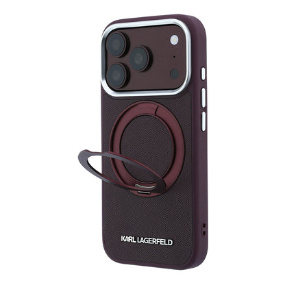 Apple iPhone 18 Pro Kılıf Karl Lagerfeld Orjinal Lisanslı M-Safe Şarj Özellikli Metal Logolu PU Saffiano 360 Derece Dönebilen Standlı Kapak