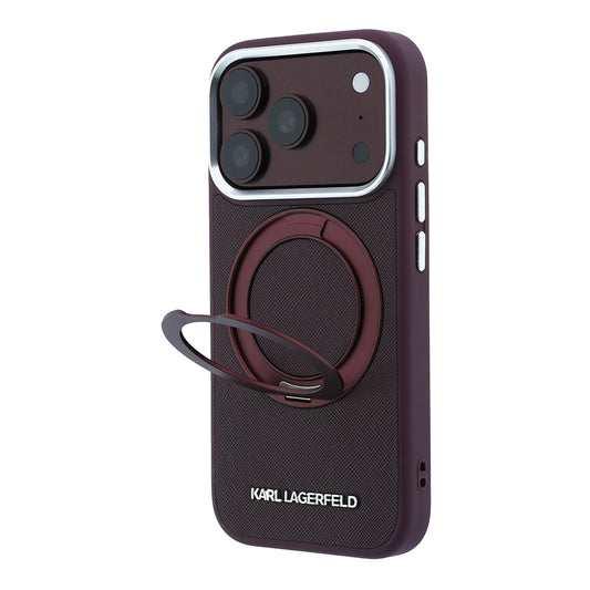 Apple iPhone 18 Pro Kılıf Karl Lagerfeld Orjinal Lisanslı M-Safe Şarj Özellikli Metal Logolu PU Saffiano 360 Derece Dönebilen Standlı Kapak