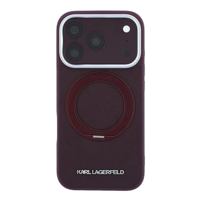 Apple iPhone 18 Pro Kılıf Karl Lagerfeld Orjinal Lisanslı M-Safe Şarj Özellikli Metal Logolu PU Saffiano 360 Derece Dönebilen Standlı Kapak